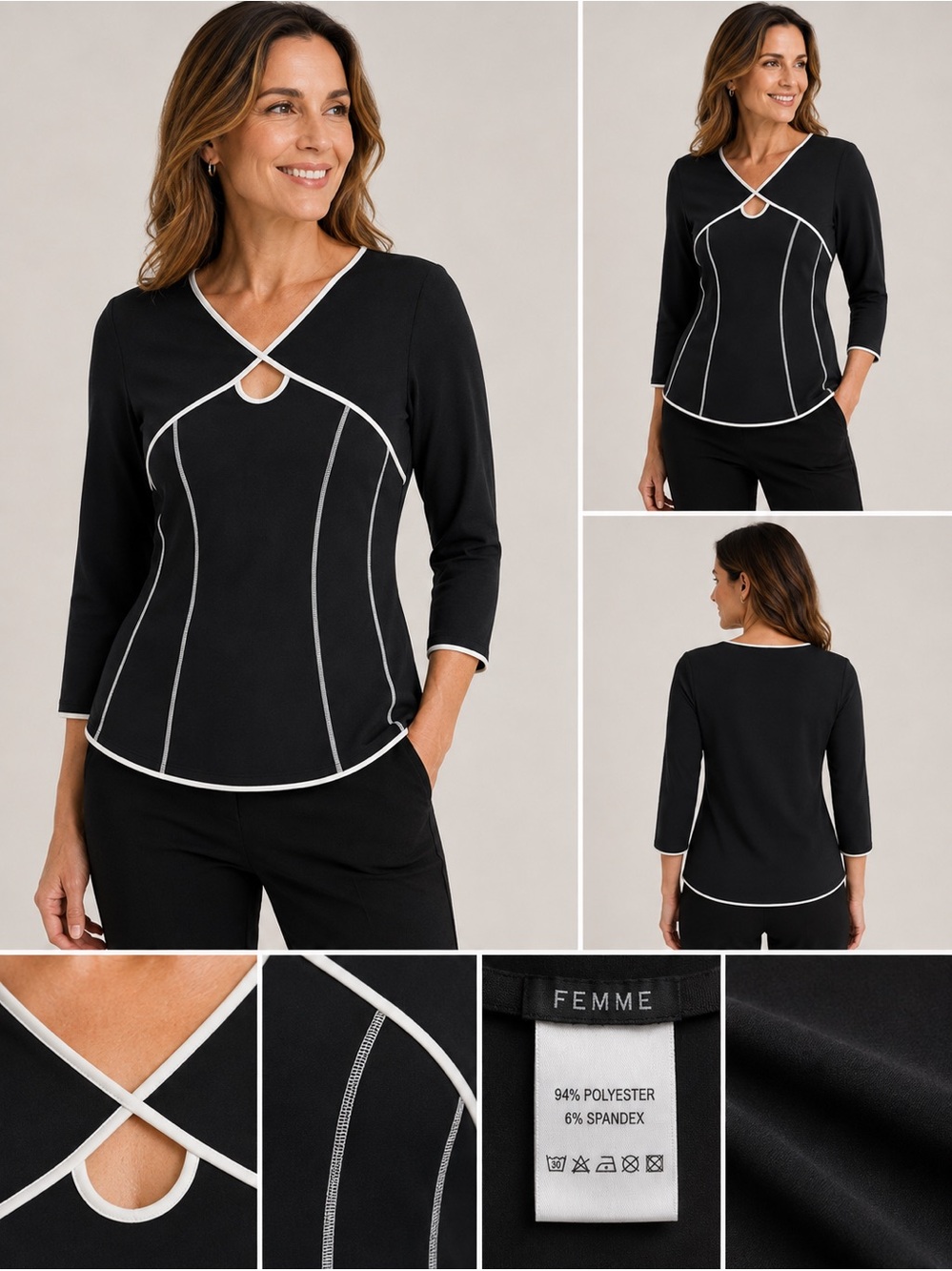 Femme Black Contrast Trim Top
